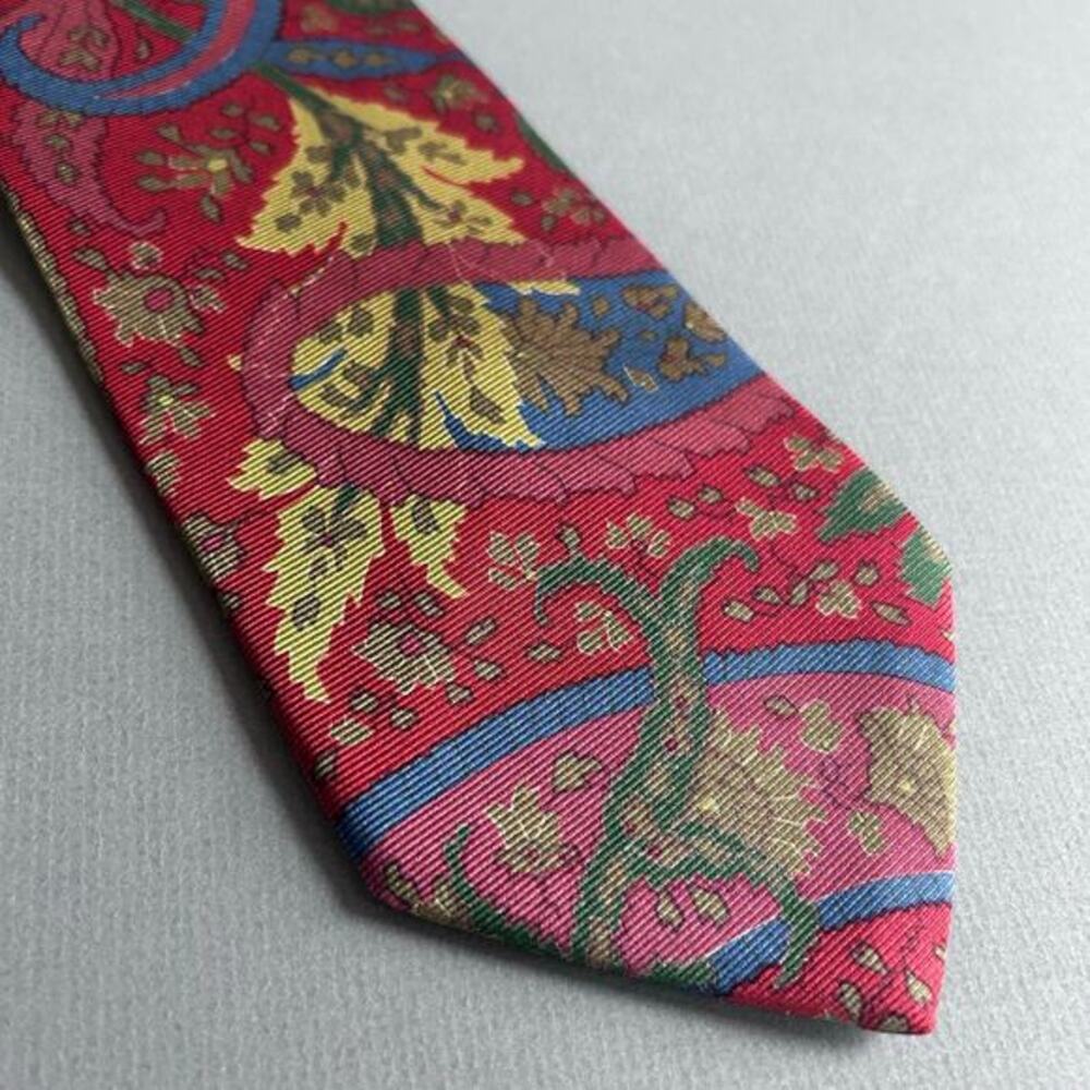 ETRO men's tie colorful‎ red paisley Italy art to wear pattern silk